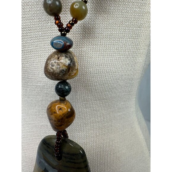 Handcrafted Beaded Necklace With Tigers Iron Pendant & Healing Stones 13" Long - Picture 7 of 16